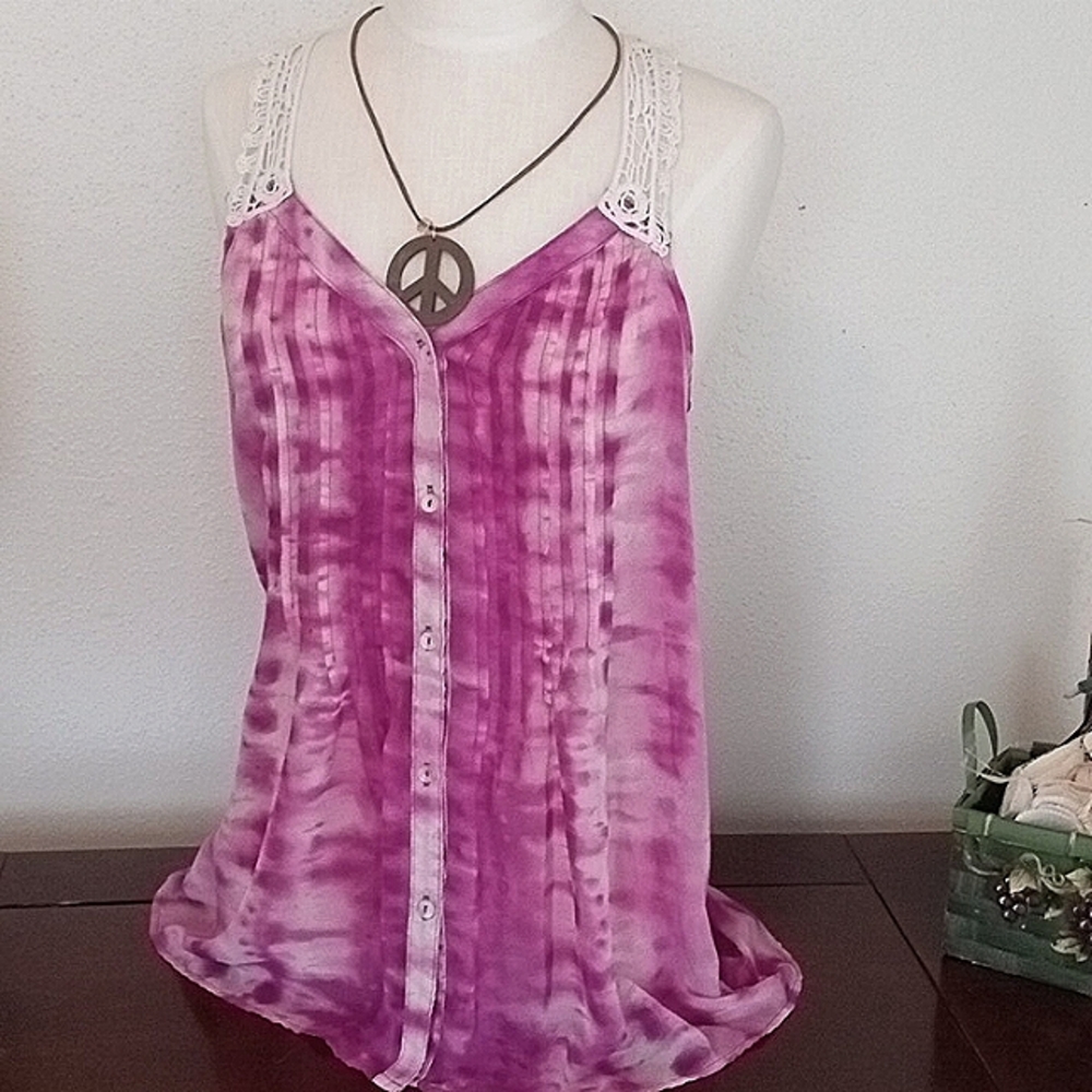102 Maurices Purple Tie Dye Tank Top Sz S